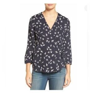 Hinge Wolf Print Novelty Print Wrap Top Blue Size Medium